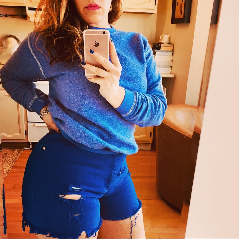 Vintage Ralph Lauren—Destroyed Bright Blue Cutoffs - Picture 1 of 7